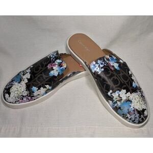 Calvin Klein Womens Irene Floral Logo Slides Slip On Shoes Sz 8.5 Brown Multi‎